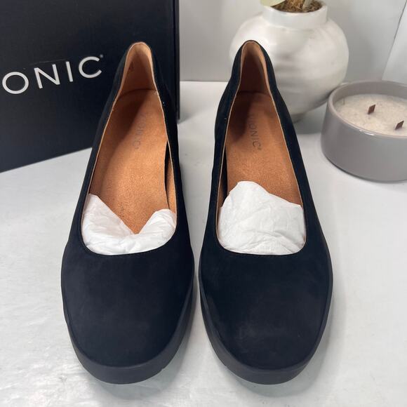 Vionic Sereno Wedge Slip On Black Nubuck Pumps I8693L1001 Women's 10 Wide - Picture 5 of 11